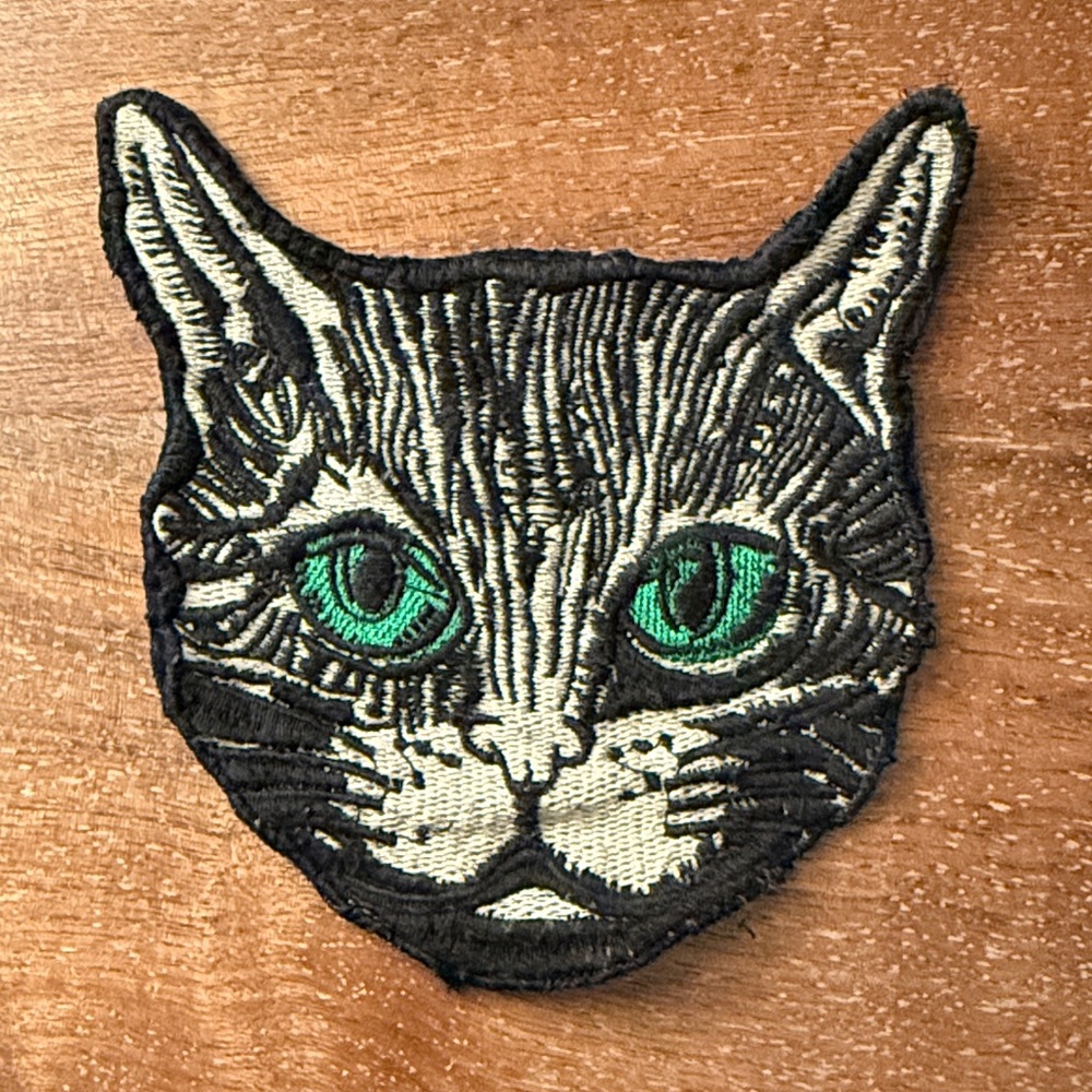 Embroidered Cat Patch with Green Eyes